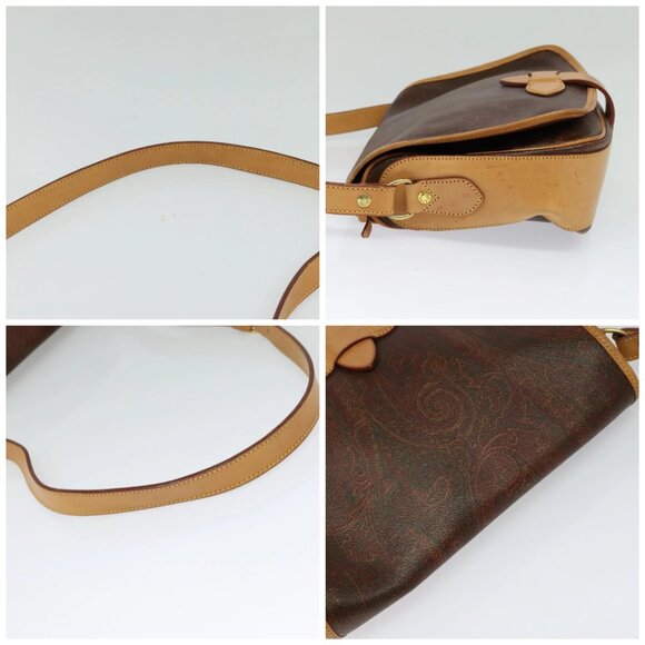 ETRO Paisley Shoulder Bag PVC Leather Brown Gold Auth am8067 - Picture 16 of 16